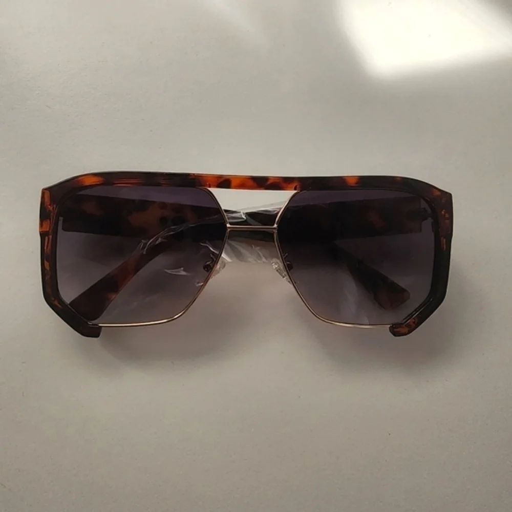 NEW Tortoise Oversize Modern Half Frame Aviator Sunglasses